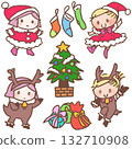 Cute Christmas illustration material: Santa and reindeer girl 132710908
