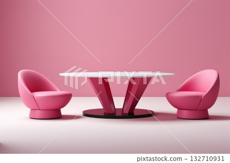 粉色现代风格桌椅组合 132710931