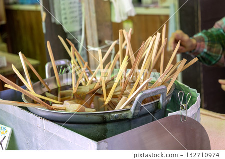 Konnyaku skewers on sale at roadside stations Konnyaku skewers on sale at roadside stations 132710974