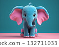 Blue cartoon elephant sitting posture 132711033