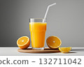 Orange juice in a glass with fresh oranges 132711042