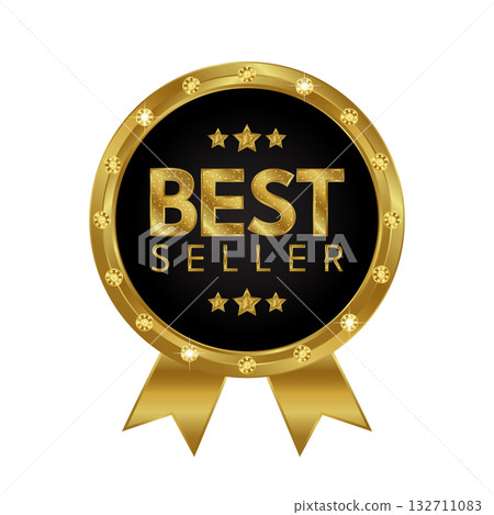 Best Seller Golden Medal Badge with Ribbon Stars and Diamond Frame. Best Seller Golden Medal Badge with Ribbon Stars and Diamond Frame. 132711083