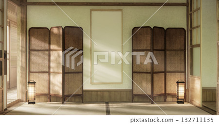 Mock up empty, Modern japanese tatami mat floor, room japanese traditional style. 3D rendering 132711135