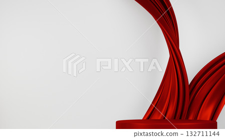 Red podium show cosmetic product geometric. 3D rendering 132711144