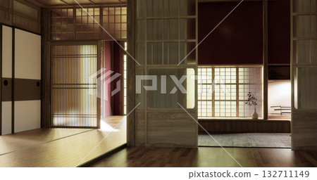 Red Empty muji, minimal japanese wooden room interior ,minimal style.3D rendering 132711149