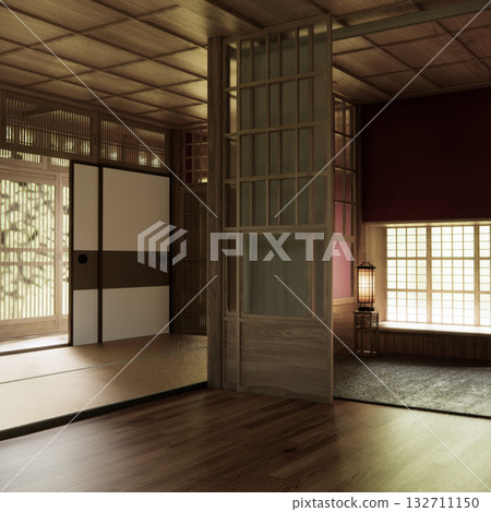 Red Empty muji, minimal japanese wooden room interior ,minimal style.3D rendering 132711150