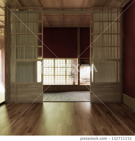 Red Empty muji, minimal japanese wooden room interior ,minimal style.3D rendering 132711152