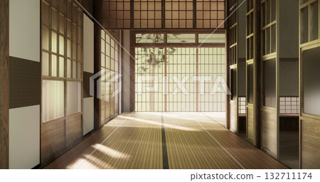 Empty room,Clean japanese minimalist room interior, 3D rendering 132711174