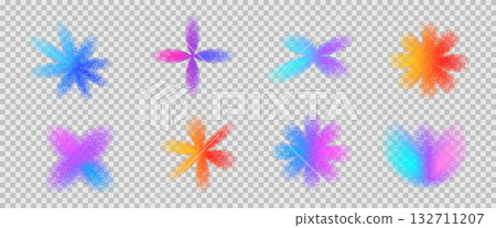 Y2K noise flowers gradient icon figures. Grain neon color gradation floral dot airbrush spray shapes. Daisy blue and purple transition shapes. Vector retro futurism figures isolated transparent bg Y2K noise flowers gradient icon figures. Grain neon color gradation floral dot airbrush spray shapes. Daisy blue and purple transition shapes. Vector retro futurism figures isolated transparent bg 132711207
