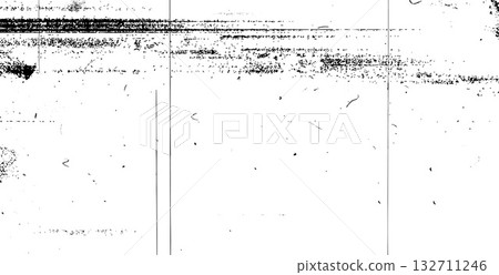 Film black and white old texture. Distressed retro photo effect. Old movie filter overlay frame. Grunge gritty texture with dust, scratches and faded stripes. Vector transparent retro decoration 132711246