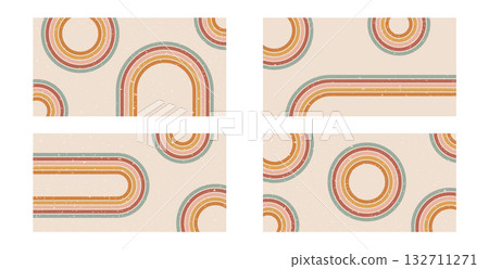 Retro rainbow rounded lines path backgrounds set. Horizontal banners with arch boho stripes pattern. Vector vintage curved underline geometric backdrops collection. Dynamic curved abstract wallpaper Retro rainbow rounded lines path backgrounds set. Horizontal banners with arch boho stripes pattern. Vector vintage curved underline geometric backdrops collection. Dynamic curved abstract wallpaper 132711271