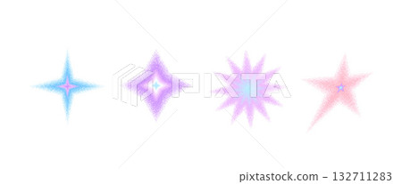 Gradient grain y2k starburst pastel colors figures. Twinkles halftone grainy shapes purple, pink set. Vector bling, blink sparkles graphic figures icons isolated on white background. Star y2k element Gradient grain y2k starburst pastel colors figures. Twinkles halftone grainy shapes purple, pink set. Vector bling, blink sparkles graphic figures icons isolated on white background. Star y2k element 132711283