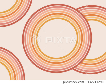 Retro circles background with faded warm colors lines pattern. 70s round path abstract wallpaper. Vector horizontal vintage stripes design. Funky trendy banner with striped ornament backdrop Retro circles background with faded warm colors lines pattern. 70s round path abstract wallpaper. Vector horizontal vintage stripes design. Funky trendy banner with striped ornament backdrop 132711290
