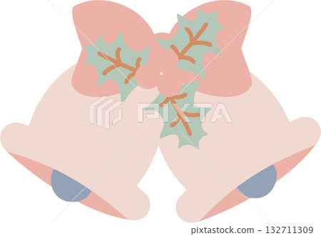 bell with holly berries winter christmas ornaments decoration element, flat png illustration cartoon design 132711309