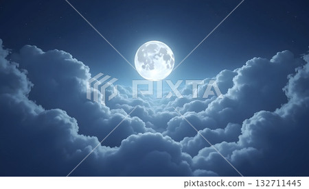 Serene Moonlight Clouds Night Sky Atmospheric... - Stock Illustration ...