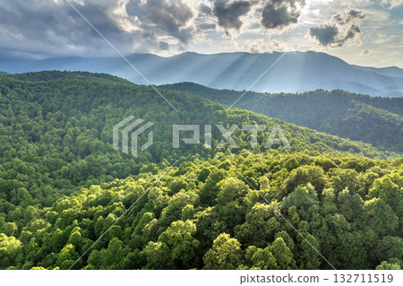 Beautiful morning nature of North Carolina Appalachian mountains, USA. Mt Mitchell and Great Smokey Mountains in summer season 132711519