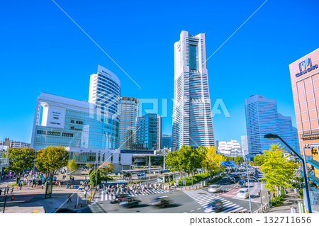 Yokohama cityscape in Japan, including the Nippon Maru under full sail, Sakuragicho Station, and the Yokohama Air Cabin (November 3rd) 132711656