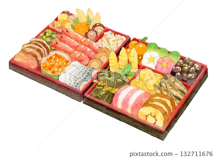 新年菜餚的水彩插圖 新年菜餚的水彩插圖 132711676