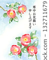 Winter greeting card template with watercolor illustrations of snow and camellias Winter greeting card template with watercolor illustrations of snow and camellias 132711679