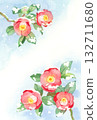 Winter greeting card template with watercolor illustrations of snow and camellias Winter greeting card template with watercolor illustrations of snow and camellias 132711680