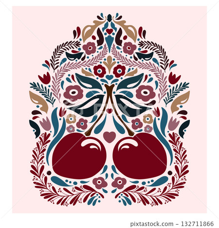 cute floral pattern with decorative elements 132711866