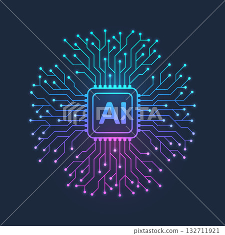 Artificial intelligence icon, sign, logo in the circuit line style. AI processor vector icon flat design. Motherboard digital chip AI. Machine learning design Artificial intelligence icon, sign, logo in the circuit line style. AI processor vector icon flat design. Motherboard digital chip AI. Machine learning design 132711921