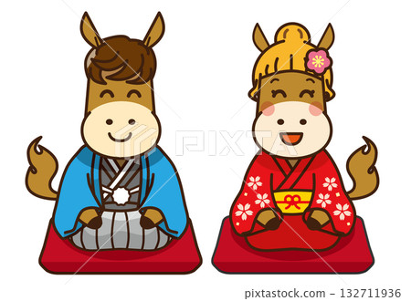 Illustration of a female horse celebrating the New Year in traditional Japanese clothing (New Year's, Japanese-style design) Illustration of a female horse celebrating the New Year in traditional Japanese clothing (New Year's, Japanese-style design) 132711936