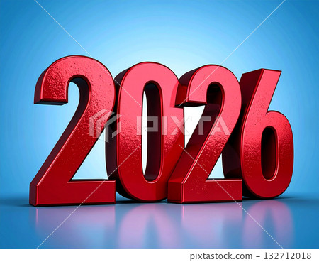 Greeting art. 2026 in large numbers on a white background. Red with a shiny effect. Symbol of New Year. 132712018