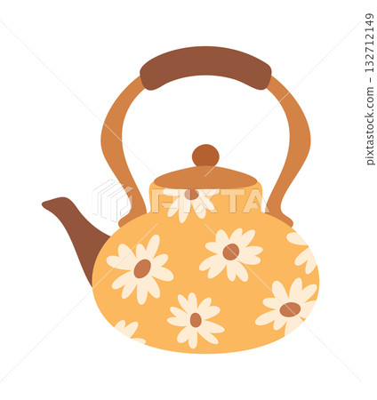 Retro teapot daisy flower design 132712149