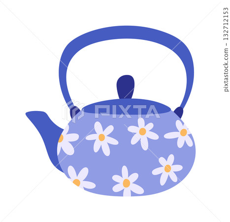 Blue teapot daisy flower design 132712153