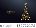 Elegant Christmas tree featuring gold and black ornaments with f 132712178