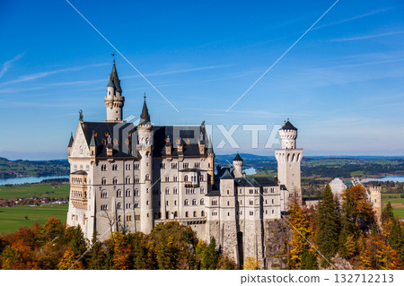 The magnificent view of Neuschwanstein Castle in the autumn morning light The magnificent view of Neuschwanstein Castle in the autumn morning light 132712213