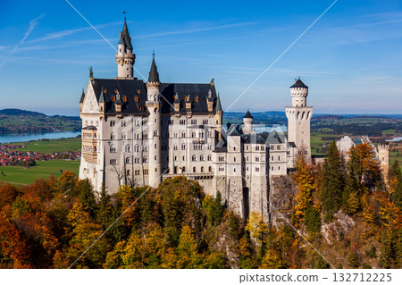 The magnificent view of Neuschwanstein Castle in the autumn morning light The magnificent view of Neuschwanstein Castle in the autumn morning light 132712225
