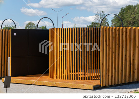 A modern outdoor changing room A modern outdoor changing room 132712300