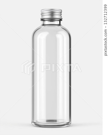 用於化妝品容器和包裝設計的透明玻璃瓶模型，配有銀色瓶蓋 132712399