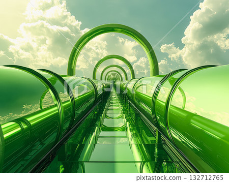 Green tunnel with a green pipe in the middle 132712765