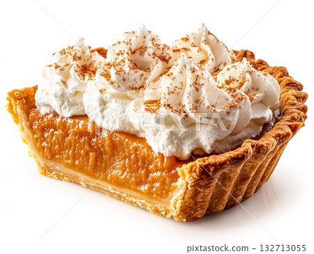 Slice of pie with whipped cream on top 132713055