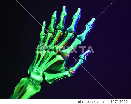 Skeleton hand with green bones and a green thumb Skeleton hand with green bones and a green thumb 132713612