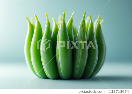 Bunch of green vegetables are arranged in a bowl 132713674