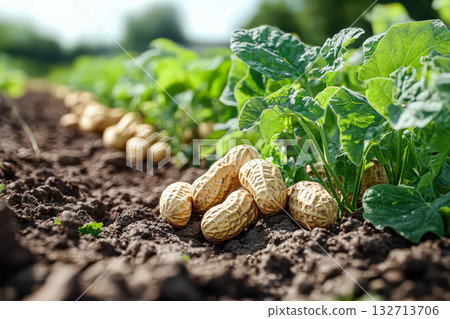 Field of peanuts is growing in the dirt 132713706