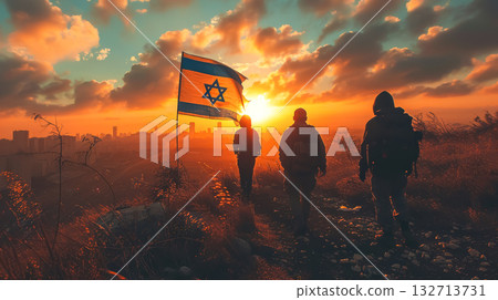 Man is holding a flag with the word Israel on it. Man is holding a flag with the word Israel on it. 132713731