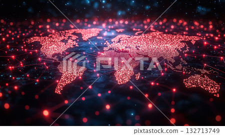 Red and blue globe with many dots on it 132713749