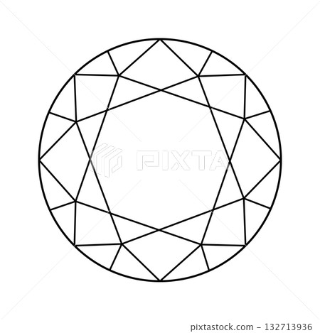 Diamond simple circle icon. Clean design template. Diamond line flat style. Abstract black diamond pattern. Gemstone linear minimalist template. Logo round brilliant cut. Classic diamond shape symbol. Diamond simple circle icon. Clean design template. Diamond line flat style. Abstract black diamond pattern. Gemstone linear minimalist template. Logo round brilliant cut. Classic diamond shape symbol. 132713936