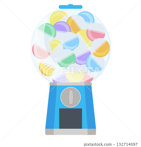 Illustration of capsule toy machine (gacha gacha) and colorful capsules - full 132714097