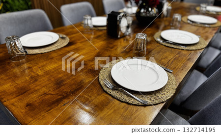 table setting restaurant cafe without people. High quality photo 132714195