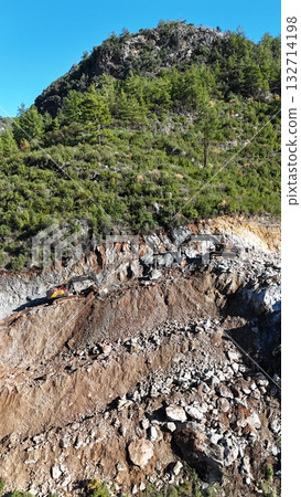 mountain construction drone view coniferous forest 4k mountain construction drone view coniferous forest 4k 132714198