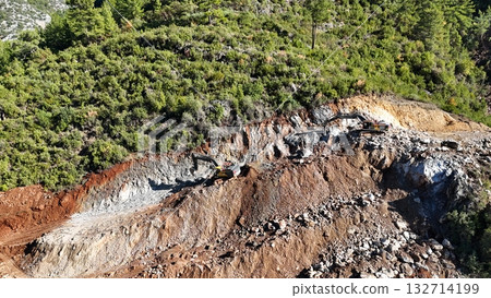 mountain construction drone view coniferous forest 4k mountain construction drone view coniferous forest 4k 132714199