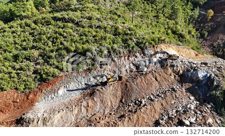 mountain construction drone view coniferous forest 4k mountain construction drone view coniferous forest 4k 132714200