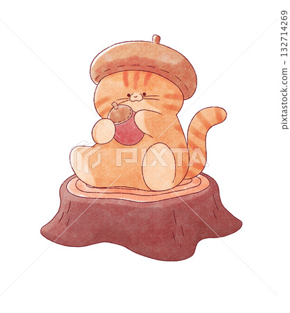 Cat in an acorn hat Cat in an acorn hat 132714269