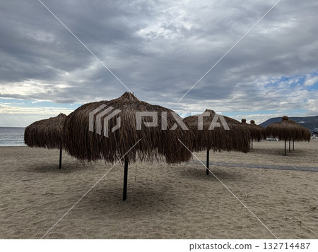 Beach chair sunset. High quality photo Beach chair sunset. High quality photo 132714487